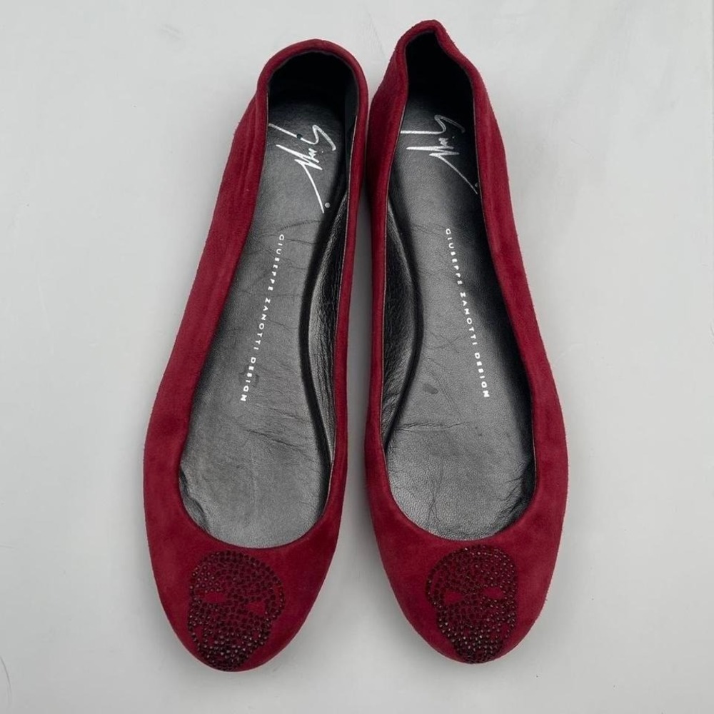 VTG Giuseppe Zanotti Ballet Flats Ruby Red Archival RARE 36 6 Skull Rhinestone